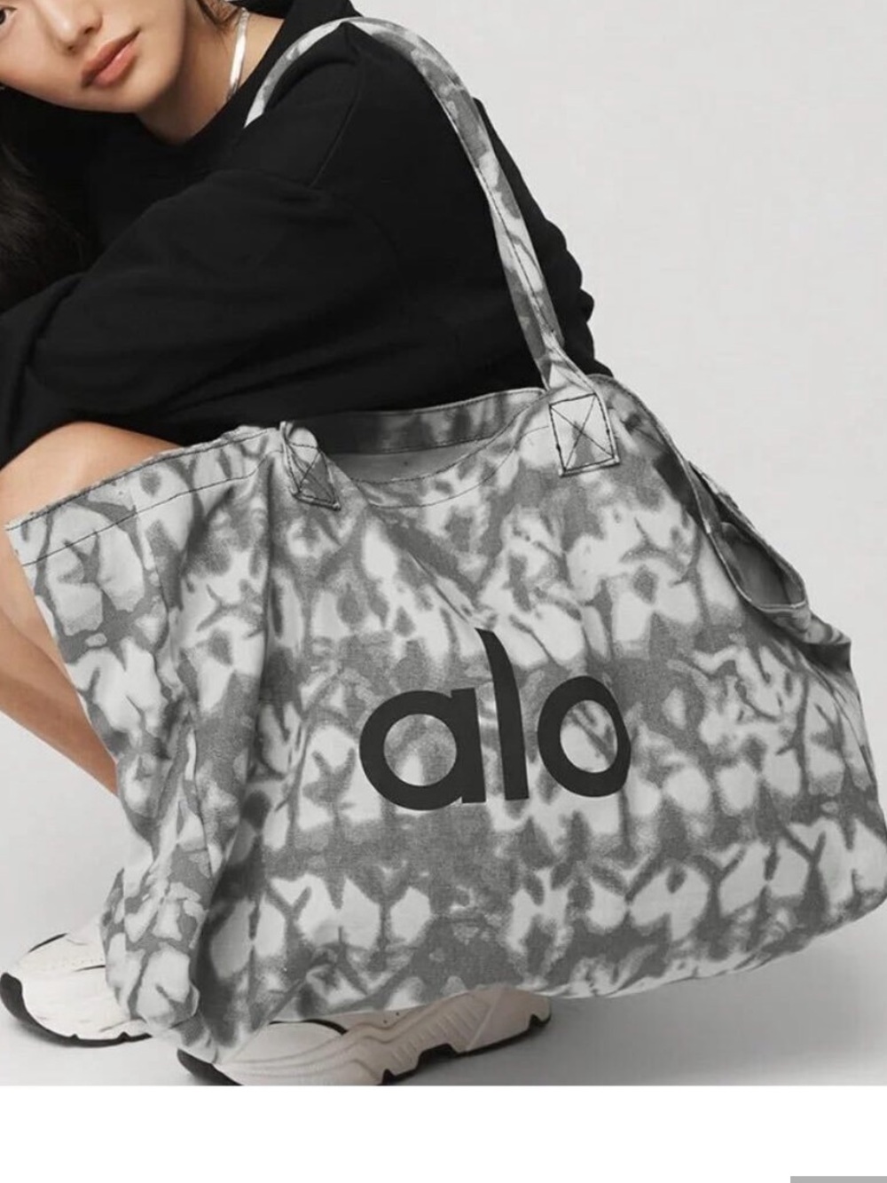 ALO Yoga Gray Tie-Dye Canvas Tote with Bold Logo